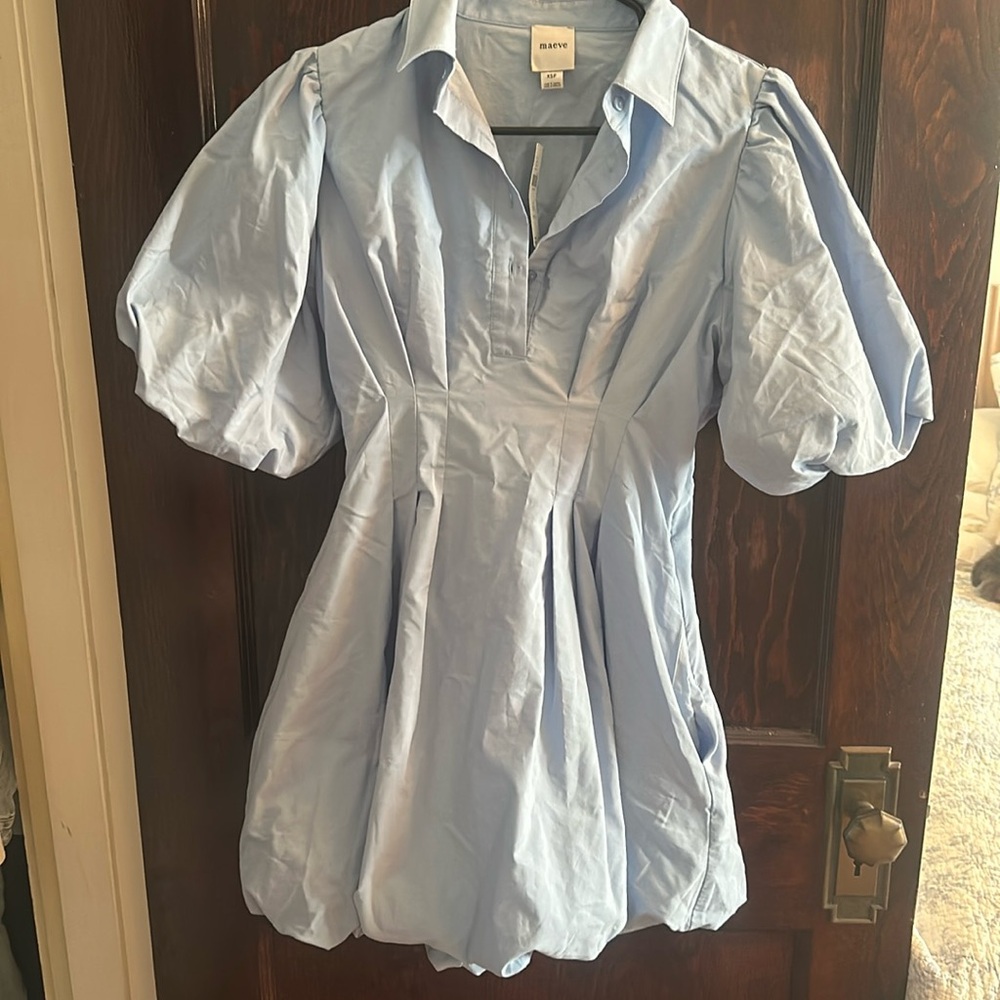 Anthropologie (Maeve) Collared Bubble Hem Mini Dress (NWT)
Sky Blue, XS- Petite